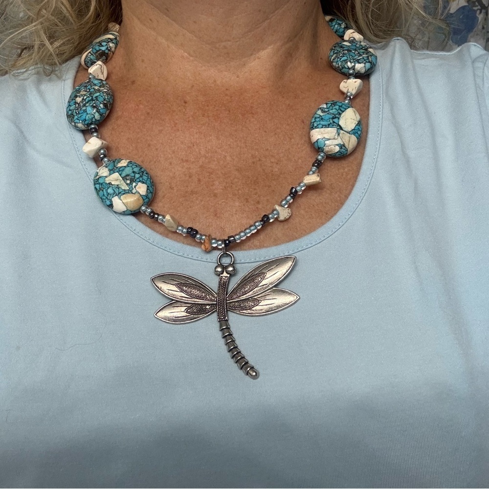 Boho Silver and Blue Dragonfly Necklace - Picture 4 of 4